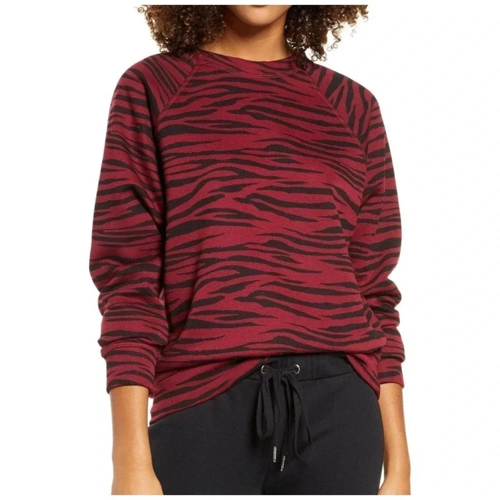 Socialite Women's Size Medium Red Black Zebra Stripes Printed Sweater